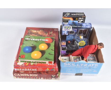 A QUANTITY OF ASSORTED TOYS &amp; GAMES, to include unboxed Kenner Six Million Dollar Man Steve Austin figure, with tracksuit
