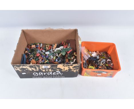A COLLECTION OF UNBOXED ASSORTED TIMPO PLASTIC COWBOY &amp; NATIVE AMERICAN FIGURES, mounted and standing figures to include 
