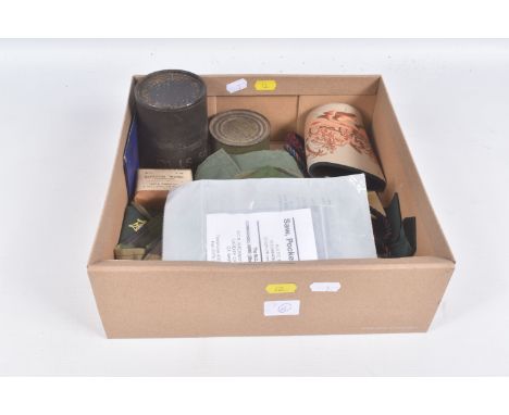A BOX CONTAINING VARIOUS ITEMS OF BRITISH/US FIELD KIT to include Hand Frag Grenade fuse box, fully marked, US Military tin o