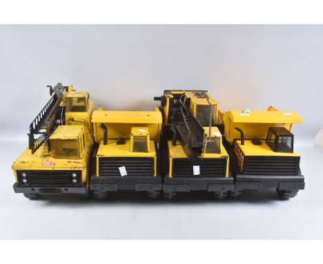 FOUR ITEMS OF MIGHTY TONKA TOYS CONSTRUCTION EQUIPMENT, 2 x Lorry/Truck mounted Grab Cranes, one appears complete and in work