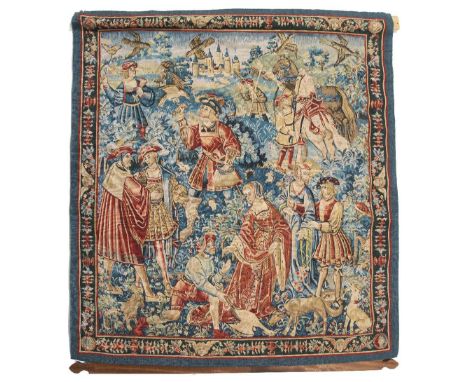 Tapestry panel 17th Century style, 'la chasse au paucon', 138cm x 150cm