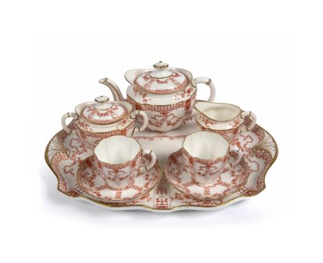 Royal Crown Derby Tête à Tête set consisting of a tray, two cups and saucers, teapot, milk jug and sucrier, design number: 11