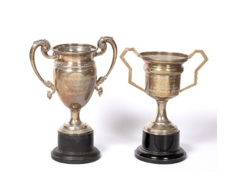 Two small silver trophy cups  bearing marks for Adie Brothers Ltd, Birmingham, 1950, 26cm high including the base, 520g appro