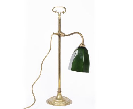 Student desk lamp in brass with green Art Deco shade, 51cm high
