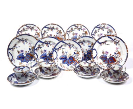 Copeland and Garrett Spode part tea set in cabbage pattern, comprising of six cups and eleven plates of varying sizes