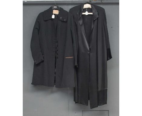 R Altman &amp; Co Paris and New York Circa 1920 Black Silk Evening Coat with lapels, long sleeved, single button fastening, s