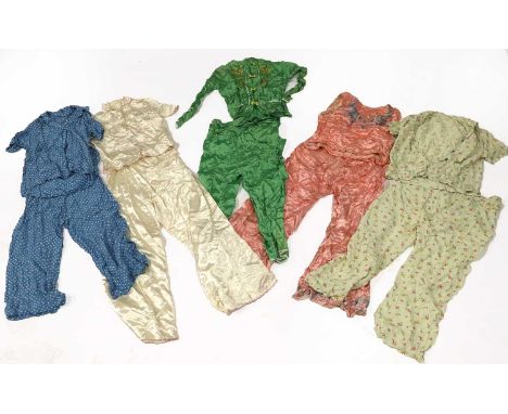 Circa 1930-50s Stylish Pyjama Sets or Lounge Wear, comprising a pair with sleeveless camisole and wide leg bottoms in pink sa