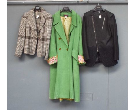 Lolita Lempicka Paris Green Wool Coat, three quarter length with collar, double breasted, buckle detail to the reverse, long 