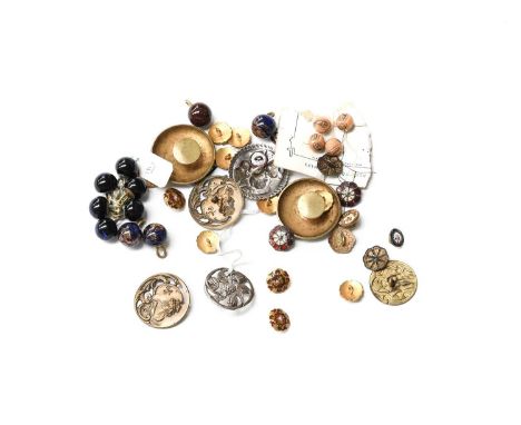 Assorted Early 20th Century Buttons comprising a silver cherub head embossed silver button by Levi &amp; Salaman, Birmingham,