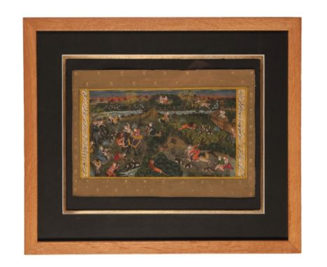 INDO-PERSIAN SCHOOL, 19TH/20TH CENTURY A landscape with a hunting party watercolour and bodycolour, figures on horseback and 