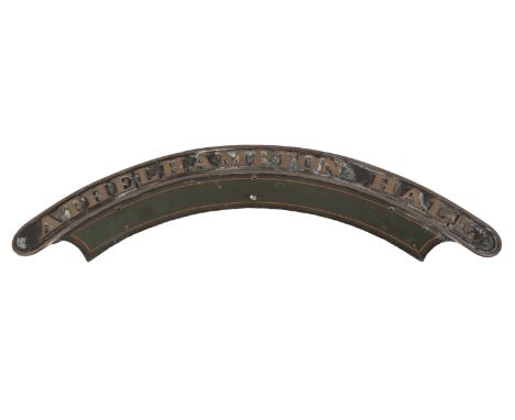 ATHELHAMPTON HALL: AN ORIGINAL LOCOMOTIVE NAMEPLATE FROM THE GWR with embossed gold lettering and green livery, 193cm widePro