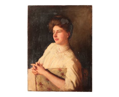 ENGLISH SCHOOL 19TH/20TH CENTURY A portrait of a ladythe sitter depicted half-length seated in an interior, her left arm drap