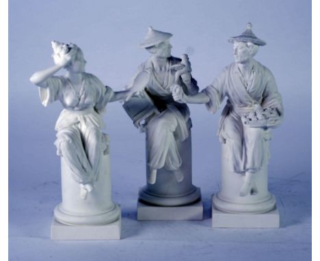 SET OF THREE 1960's ROYAL WORCESTER WHITE BISQUE FIGURES, modelled by A. Azor, 'Le Mirror' (3588), 'Le Panier' (3585) and 'L'