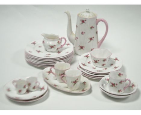 TWENTY SIX PIECES OF SHELLEY 'BRIDAL ROSE' AND 'ROSE SPRAY' CHINA COFFEE AND DINNER WARES, comprising; COFFEE POT, 3 CUPS (2 