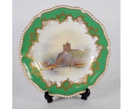 AN EARLY TWENTIETH CENTURY ROYAL WORCESTER PORCELAIN CABINET PLATE, the centre painted by J. Stinton with a named view of Nor