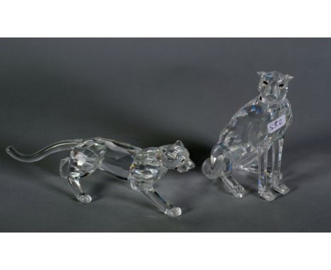 TWO SWAROVSKI CUT GLASS MODELS, 'Cheetah', 3 3/4" (9.5cm) and a 'Leopard ?', 5 1/2" (14cm) long (2)  C/R - Good  