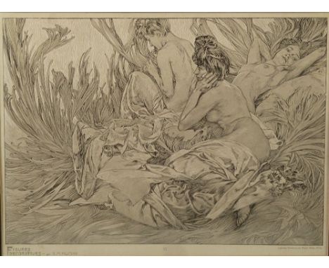 ALPHONSE MUCHA (1860-1939) LITHOGRAPH 'Figures Decoratives'  Printed by Libraire Centrale des Beaux Arts, Paris' numbered 33 