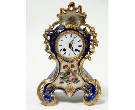 EARLY TWENTIETH CENTURY HAND PAINTED FRENCH PORCELAIN MANTEL CLOCK, the 3 1/4" enamelled Roman dial, signed, H. Azur, Paris, 