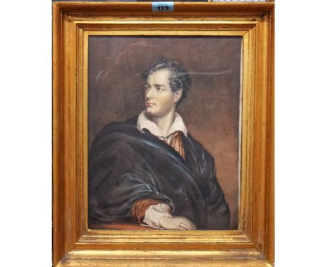 After Thomas Philips, Portrait of Lord Byron, watercolour, 29.5cm x 23cm.