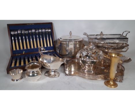 Silver plated wares including; flatware, trays, bowls, jugs and sundry, (qty).