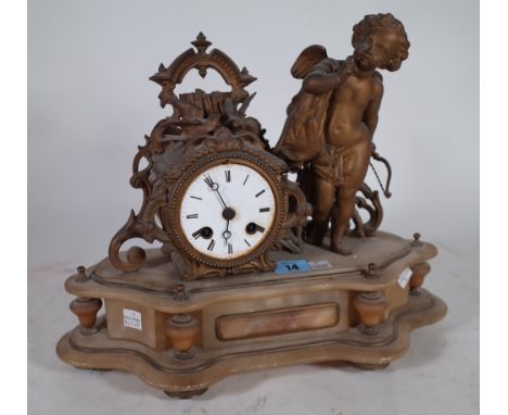 An early 20th century French alabaster and gilt mantel clock 38cm wide, 17cm tall.