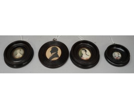 A group of four 18th/19th century portrait miniatures, depicting members of the Patten/Rose family, including three portrait 