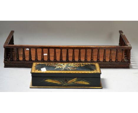 A Regency rosewood rectangular book stand with turned gallery, 53cm wide x 10cm high and a 19th century mother-of-pearl inlai