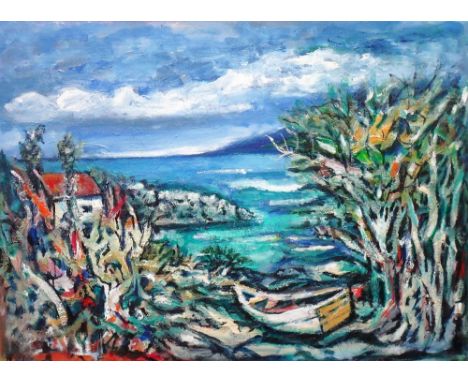 R** Maurice (20th century), Coastal landscape, oil on board, signed, 80cm x 110cm. 