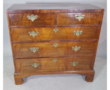 A 19th century mahogany chest of two short and three long drawers raised on bracket supports, 107cm wide x 100cm high. 
