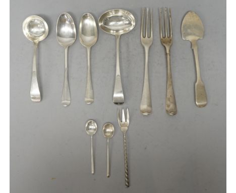 Assorted silver flatware including; a set of 5 Scottish George III table spoons, Edinburgh 1775; and assorted 18th/19th centu