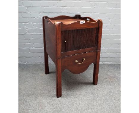 A mid-18th century mahogany tray top commode with tambour panel, 51cm wide x 80cm high. 