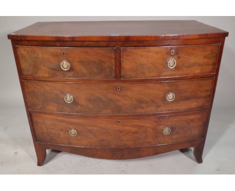A 19th century mahogany bowfront chest, with two short and two long drawers, on bracket feet, 102cm wide. 