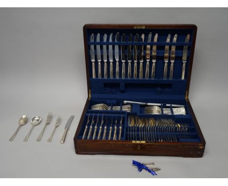 An extensive collection of silver Chester pattern table flatware, comprising; fourteen silver handled table knives, with stee