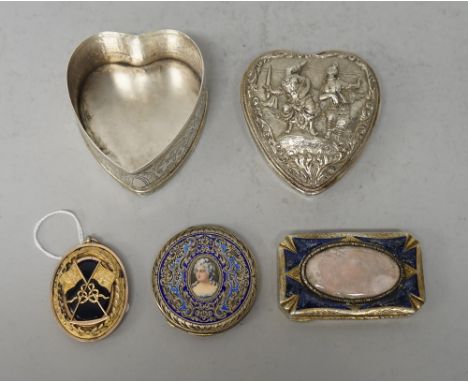 Silver and foreign wares, comprising; a Middle Eastern heart shaped box and cover, the cover embossed with deities, otherwise