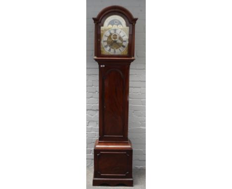 A George III eight day striking longcase clock, by Henry Morrice, London, with arched hood and gilt brass dial with moon phas