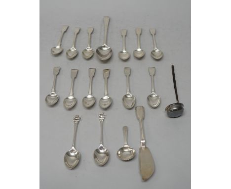 Silver flatware, comprising; a set of six fiddle pattern teapsoons, London 1833, a set of six fiddle teaspoons, London 1827, 