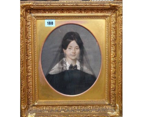 Italian School (19th century), portrait of Lady Albinia Allington-Pye, daughter of the 6th Earl of Buckingham, pastel, oval, 