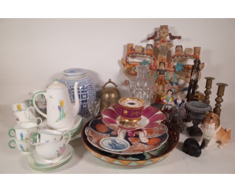 Ceramics and collectables including; Asian brass bell, Worcester figure Imari bowl, candlesticks and sundry, (qty). 