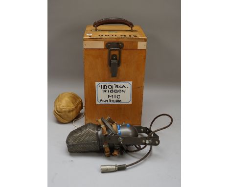 An RCA Uni-directional type KU-3A ribbon microphone, pre-war, with metal bracket & case.Provenance: Property of the Late Ray 