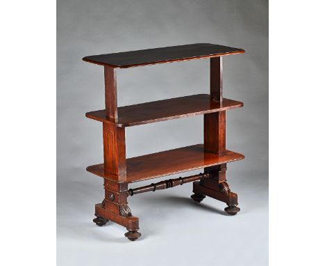 An early Victorian mahogany three-tier metamorphic buffet, of rounded rectangular form, weighted 'rise and fall' mechanism, w