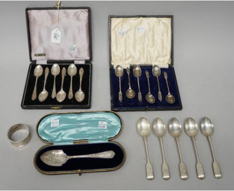 Silver, comprising; a set of six teaspoons, having figure terminals to the handles, Birmingham 1924, a set of six teaspoons, 