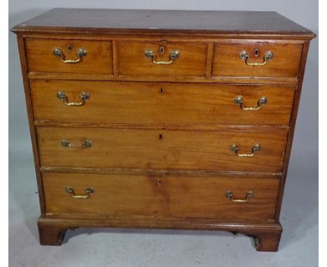 A George III mahogany chest of three short and three long drawers on bracket feet, 112cm wide x 104cm high. 