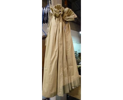 Two pairs of lined and interlined oatmeal curtains, each 95cm wide x 200cm drop, with four tie backs. 