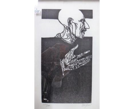 Leonard Baskin (1922-2000), Portrait of a man in profile, linocut, signed and numbered 143/200, 32cm x 17cm.