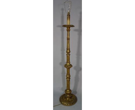 A Regency style giltwood floor standing lamp on fluted column, 165cm high. 