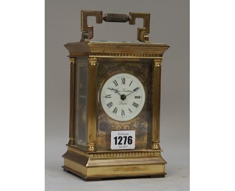 A modern brass cased carriage clock by Charles Frodsham of London, with push repeat, two train movement and hammer striking o