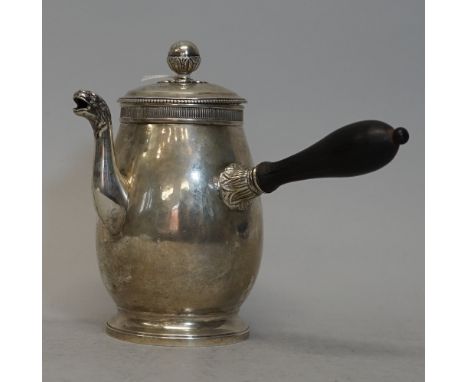 An early 19th century Belgian silver chocolate pot, 1814-1831 .833 fineness mark, Brussels guarantee mark, assayer's mark of 