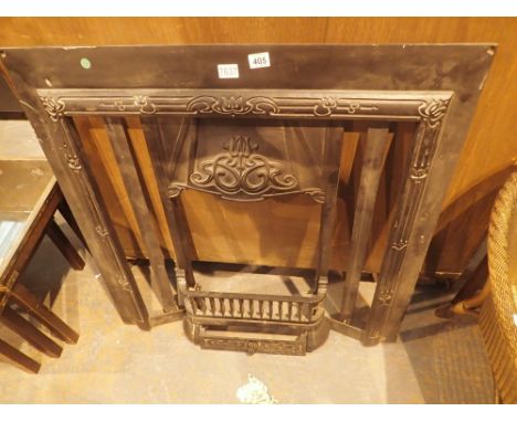 Steel Toulouse fire place with Art Nouveau poppy design front five grate and ash cover and vacant side panels 94 x 94 cm