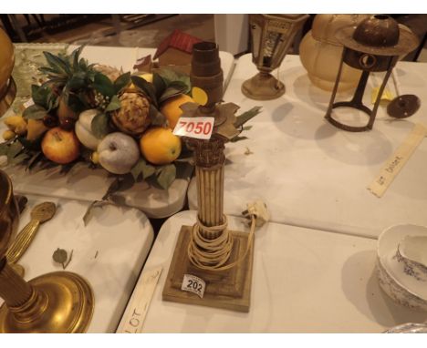 Early 20thC brass columnar table lamp 