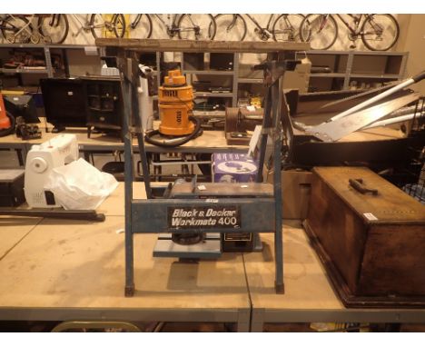 Clarke belt sander A/F requires plug and switch and a vintage Black and Decker workmate  CONDITION REPORT: The electrical ite